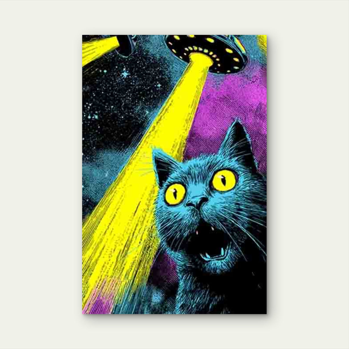Alien Cat Abduction 60x90cm Metal Print Ready to Hang