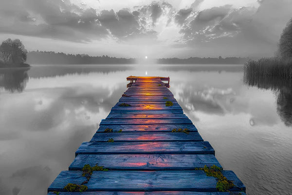 Wooden pier overlooking the lake at sunset 90x60cm Print 100% Australian Made