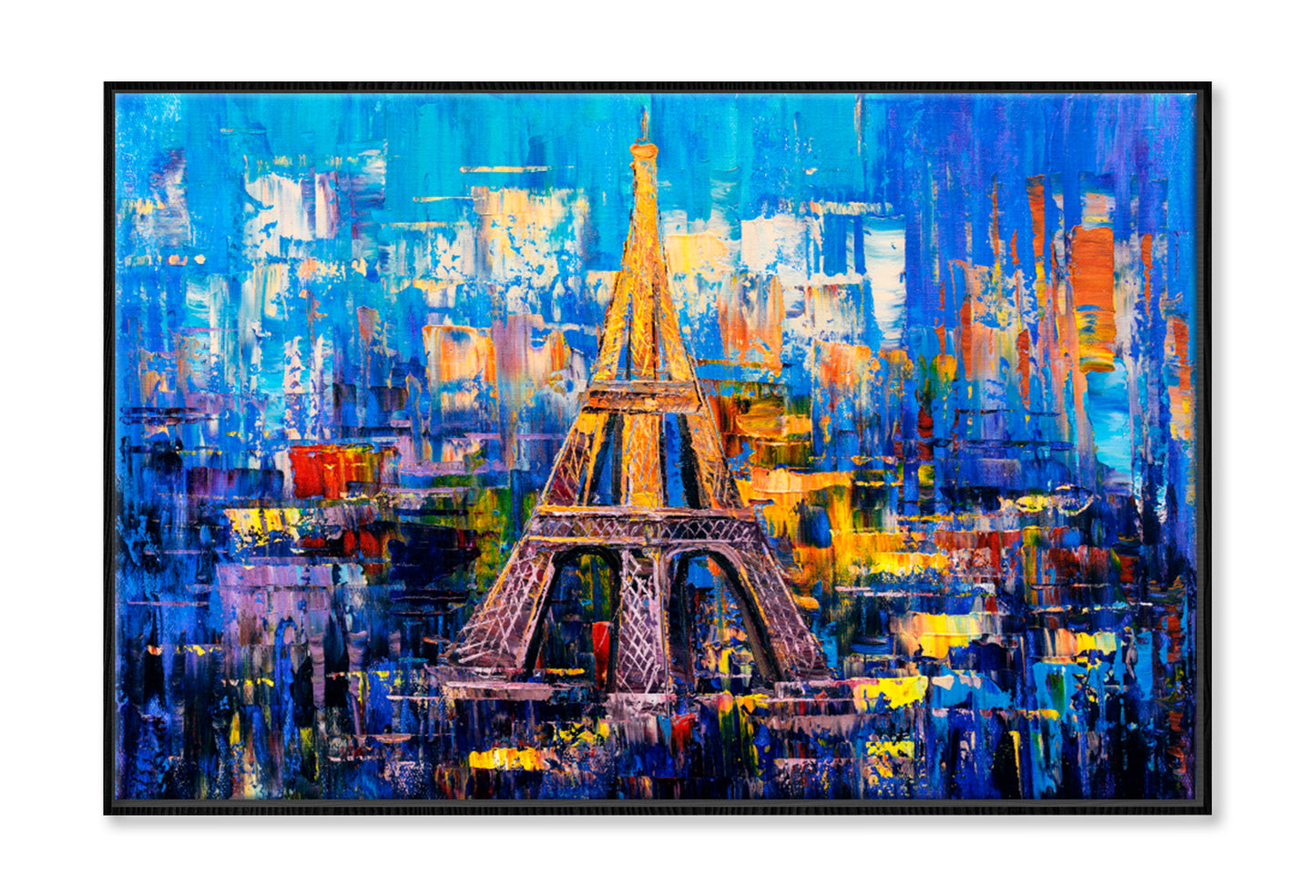 Eiffel Tower With Abstract Background, Paris Oil Painting Wall Art Limited Edition High Quality Print Canvas Box Framed Black