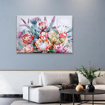 Neutral Protea Flowers Bouquet Close-Up Wall Art Decor 100% Australian Made