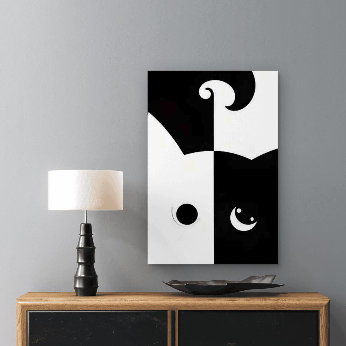 Black and White Contrast Cat Pattern 40x60cm Metal Print Ready to Hang