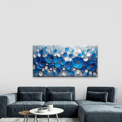 Abstract Blue Floral Petals Wall Art Canvas Office Home Room Framed 120x60cm