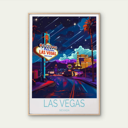 Las Vegas City in Nevada, Night Lights Travel Poster Print Wall Art
