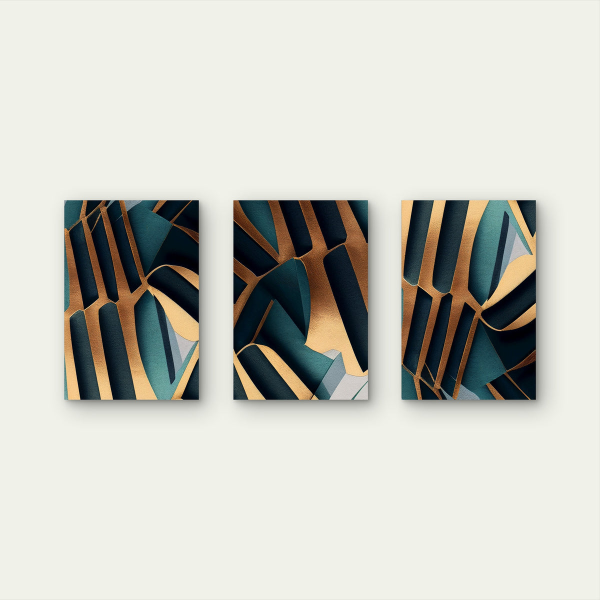 3pcs Modern Abstract Geometric Emerald Gold Wall Art Set Canvas Framed 40x60cm - High Quality Print 100% Australian Made Wall Canvas Ready to Hang