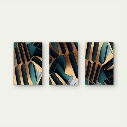 3pcs Modern Abstract Geometric Emerald Gold Wall Art Set Canvas Framed 40x60cm - High Quality Print 100% Australian Made Wall Canvas Ready to Hang