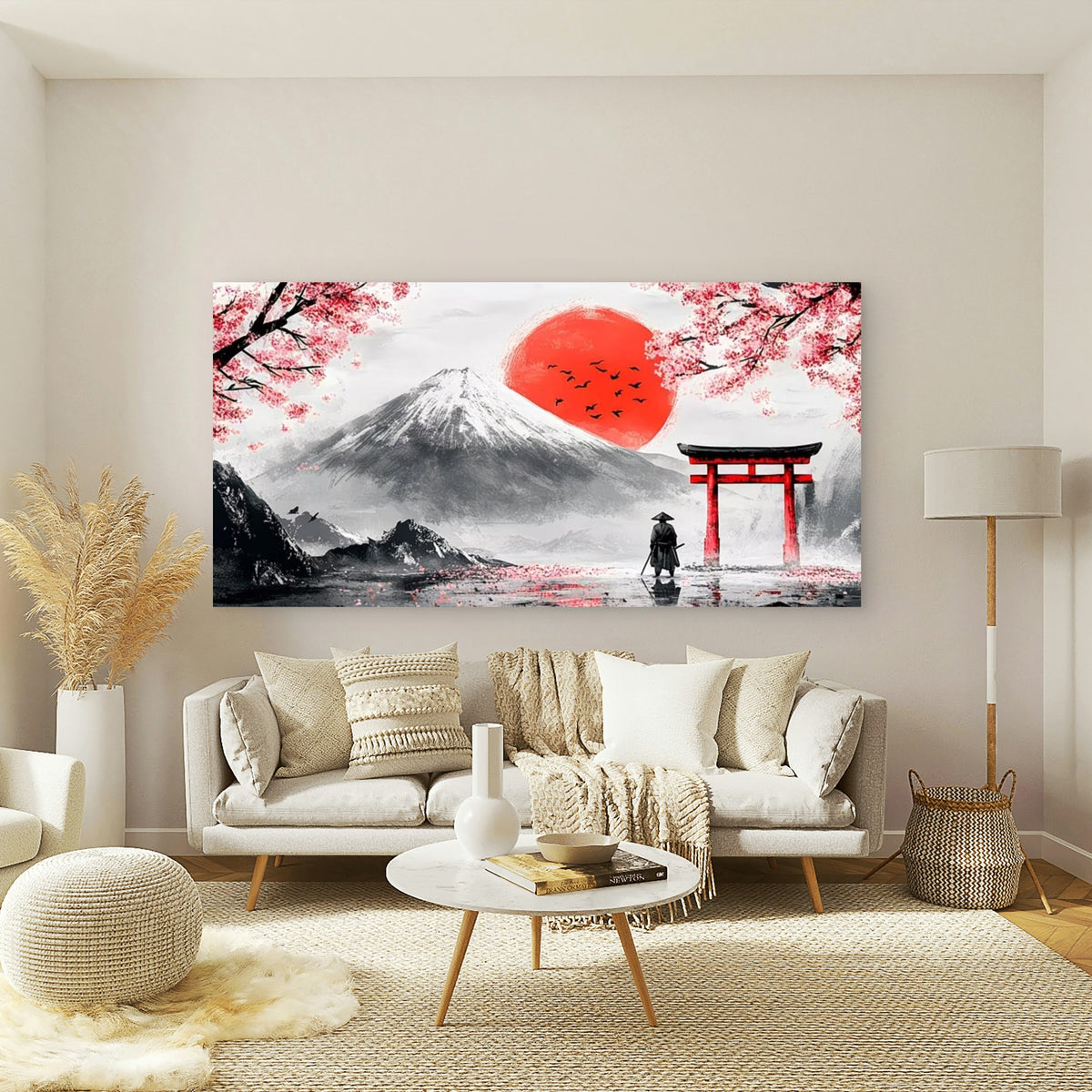 Torii Gate And Cherry Blossoms Wall Art Canvas Office Home Room Framed 120x60cm