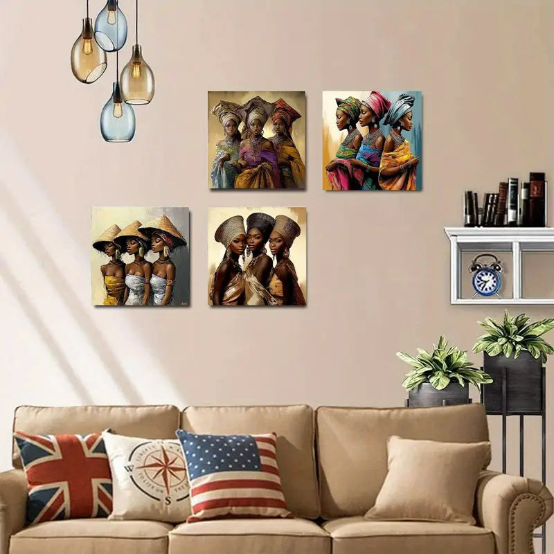 4pcs African Women Wall Art Prints Wall Art Canvas Framed