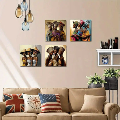 4pcs African Women Wall Art Prints Wall Art Canvas Framed