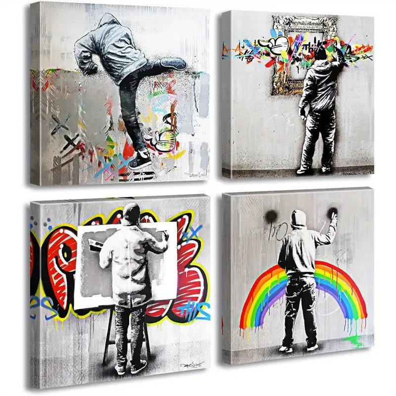 4pcs Graffiti Art Wall Decor Pop Art Wall Art Canvas Framed