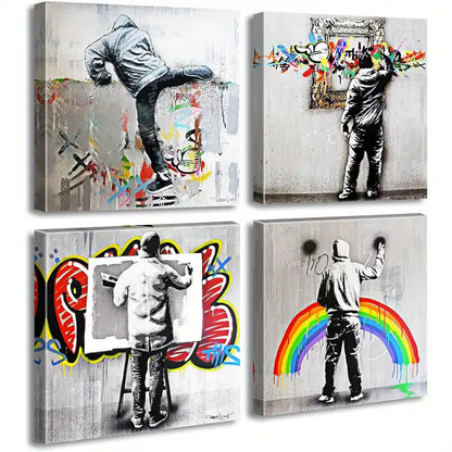 4pcs Graffiti Art Wall Decor Pop Art Wall Art Canvas Framed