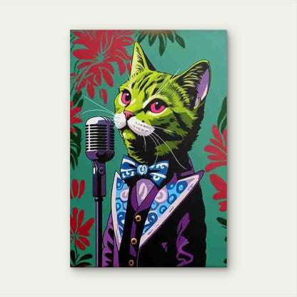 Green Cat Jazz Vocalist Metal Print Ready to Hang