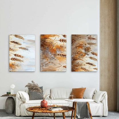 3pcs Abstract Golden Wheat Field Painting Wall Art Set Canvas Framed 40x60cm - High Quality Print 100% Australian Made Wall Canvas Ready to Hang