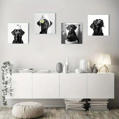 4pcs Fun black Labrador Retriever FL  Wall Art Canvas Framed