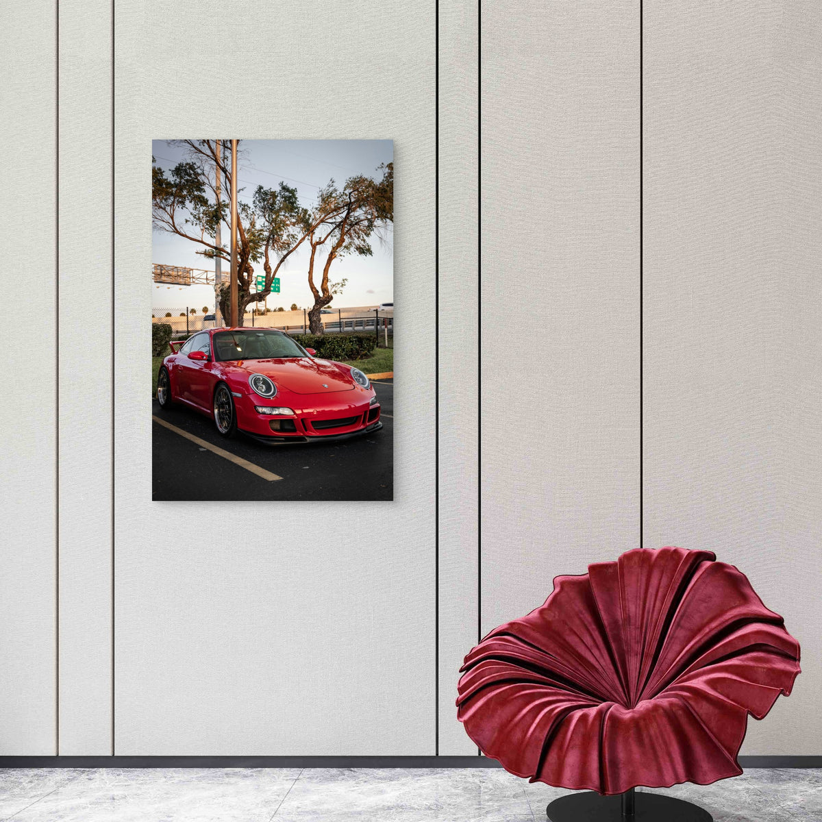 Parked Red Porsche 911 40x60cm Metal Print Ready to Hang