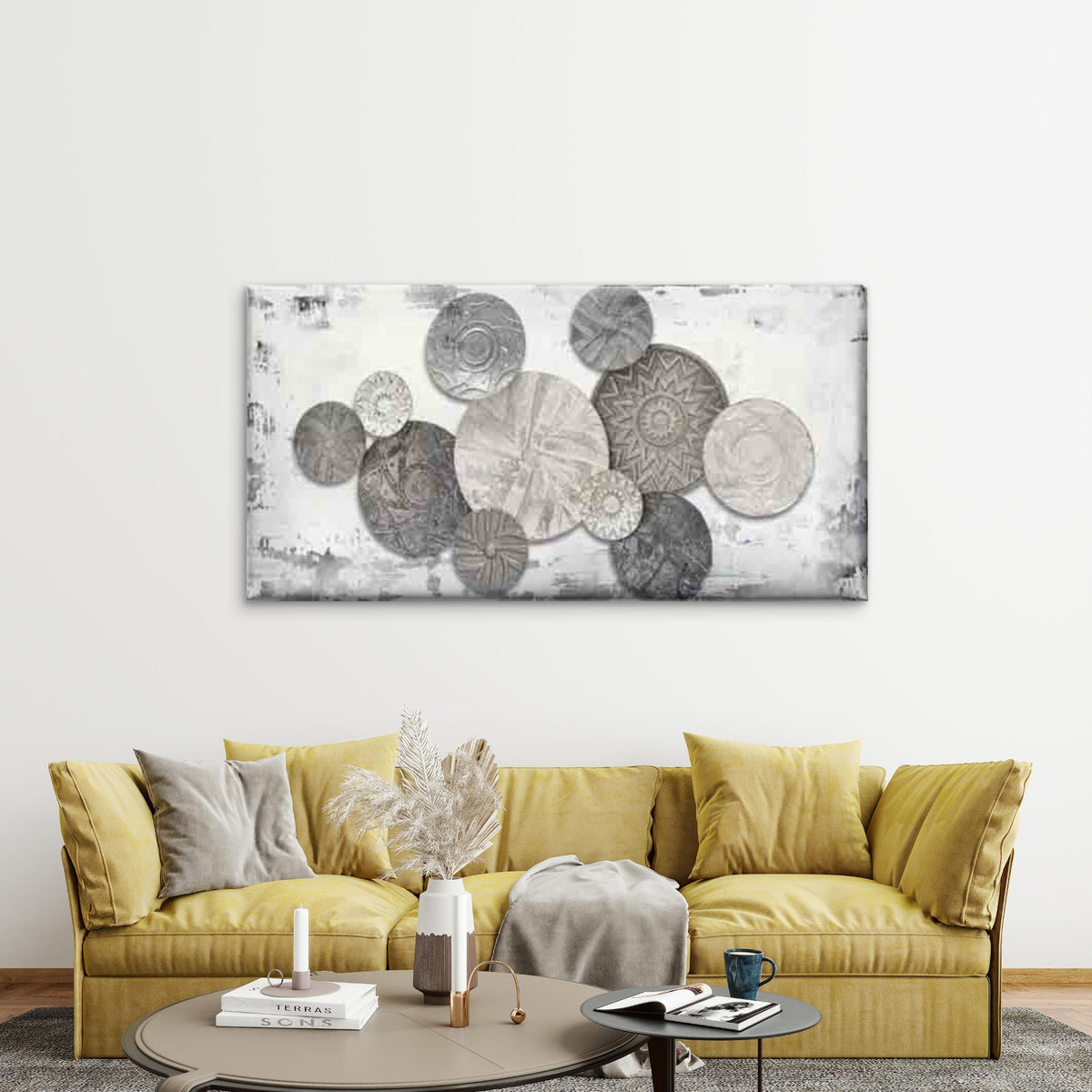 Abstract Featuring Circular Wall Art Canvas Office Home Room Framed 120x60cm