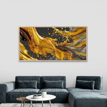 Golden Black White Splash Wall Art Canvas Office Home Room Framed 120x60cm