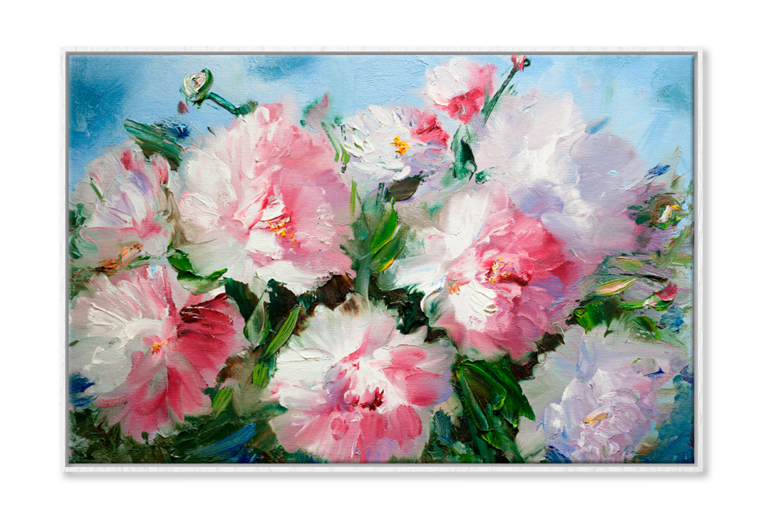 Bouquet Of Vivid Colorful Flowers Oil Painting Wall Art Limited Edition High Quality Print Canvas Box Framed White