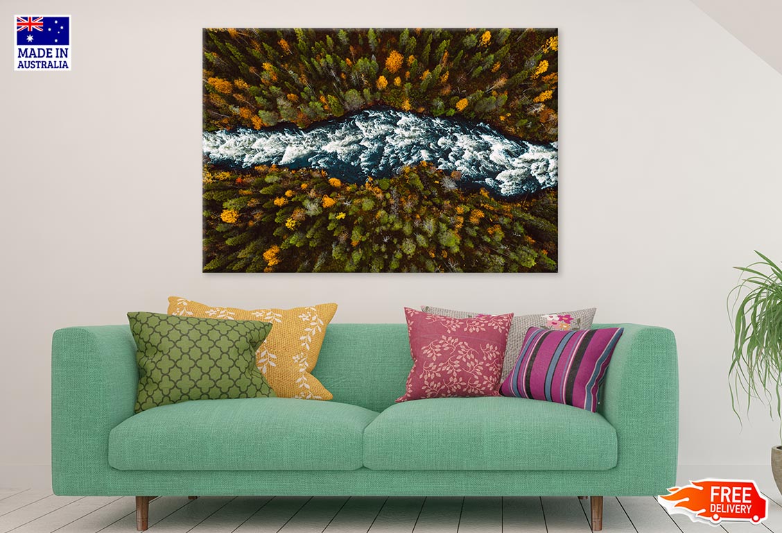 River Through Fall Forest Autumn Print 100% Australian Made