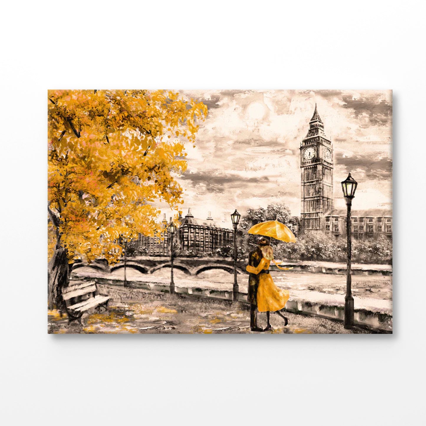 Bella Home Couple With Autumn Yellow Painting Print Canvas Ready to hang