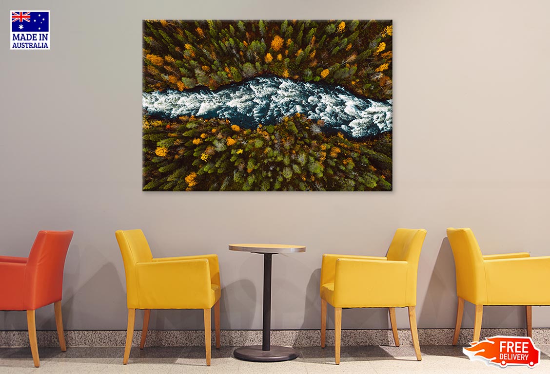 River Through Fall Forest Autumn Print 100% Australian Made