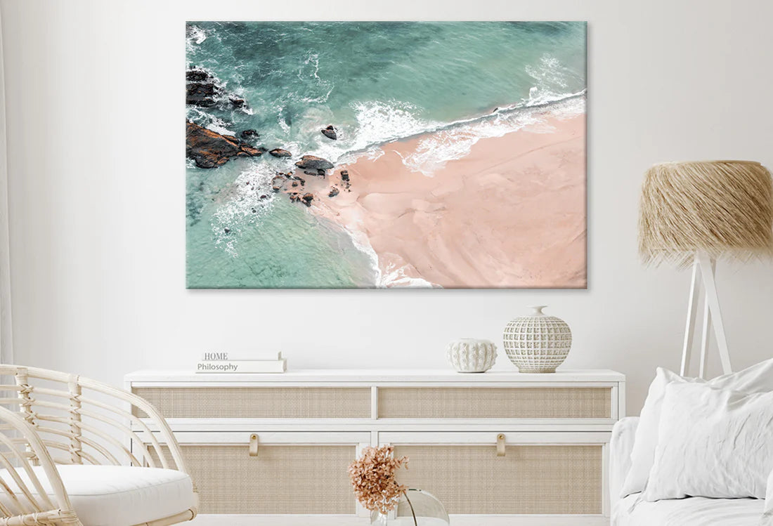 Beach Top View With Rocks Stunning Design 90x60cm Print 100% Australian Made