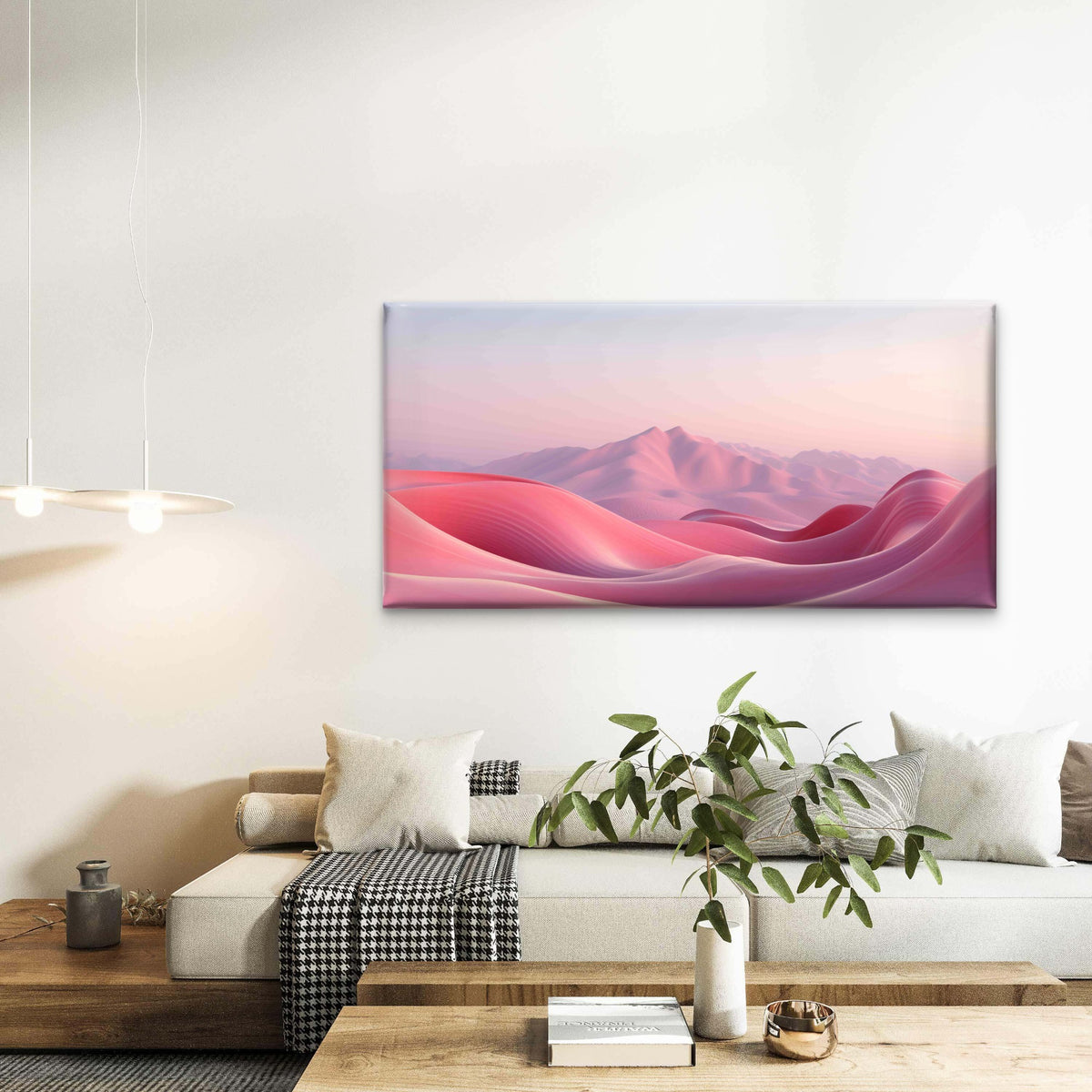Pink Mountains at Sunset Wall Art Canvas Office Home Room Framed 120x60cm