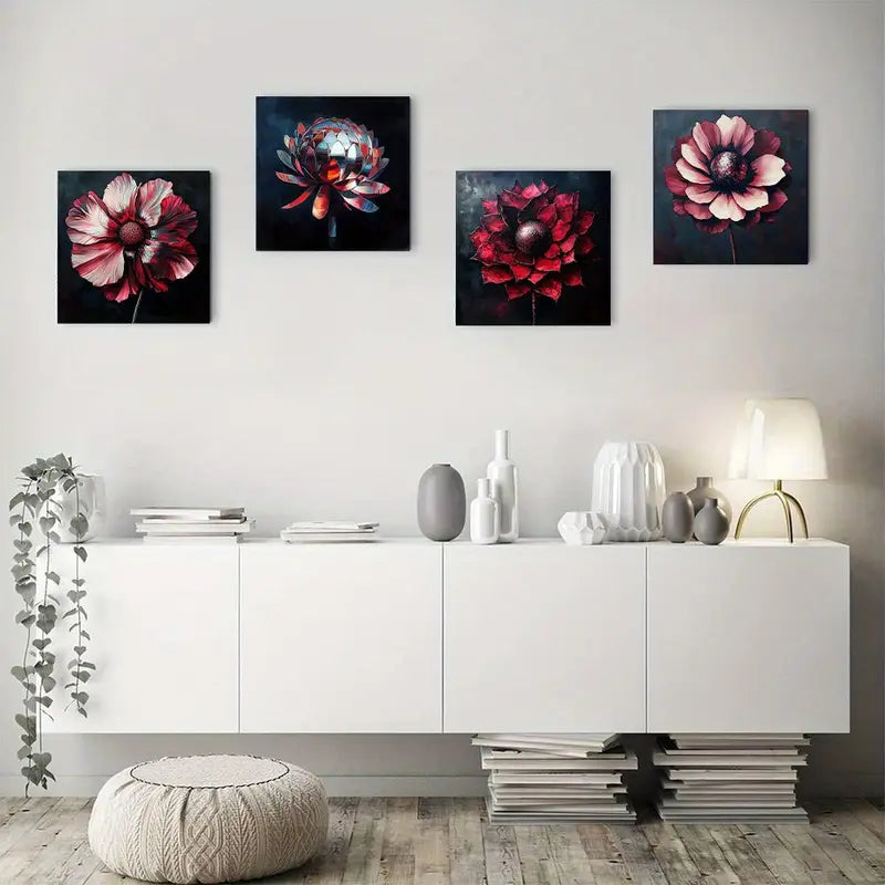 4pcs  Disco FlowerTrendy Art Picturet Wall Art Canvas Framed
