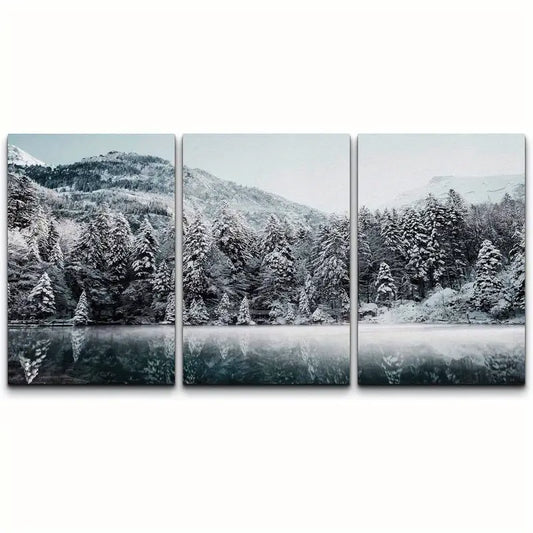 3pcs Snowy Arctic Mountain Range & Forest Landscap Metal Print Ready to Hang Art