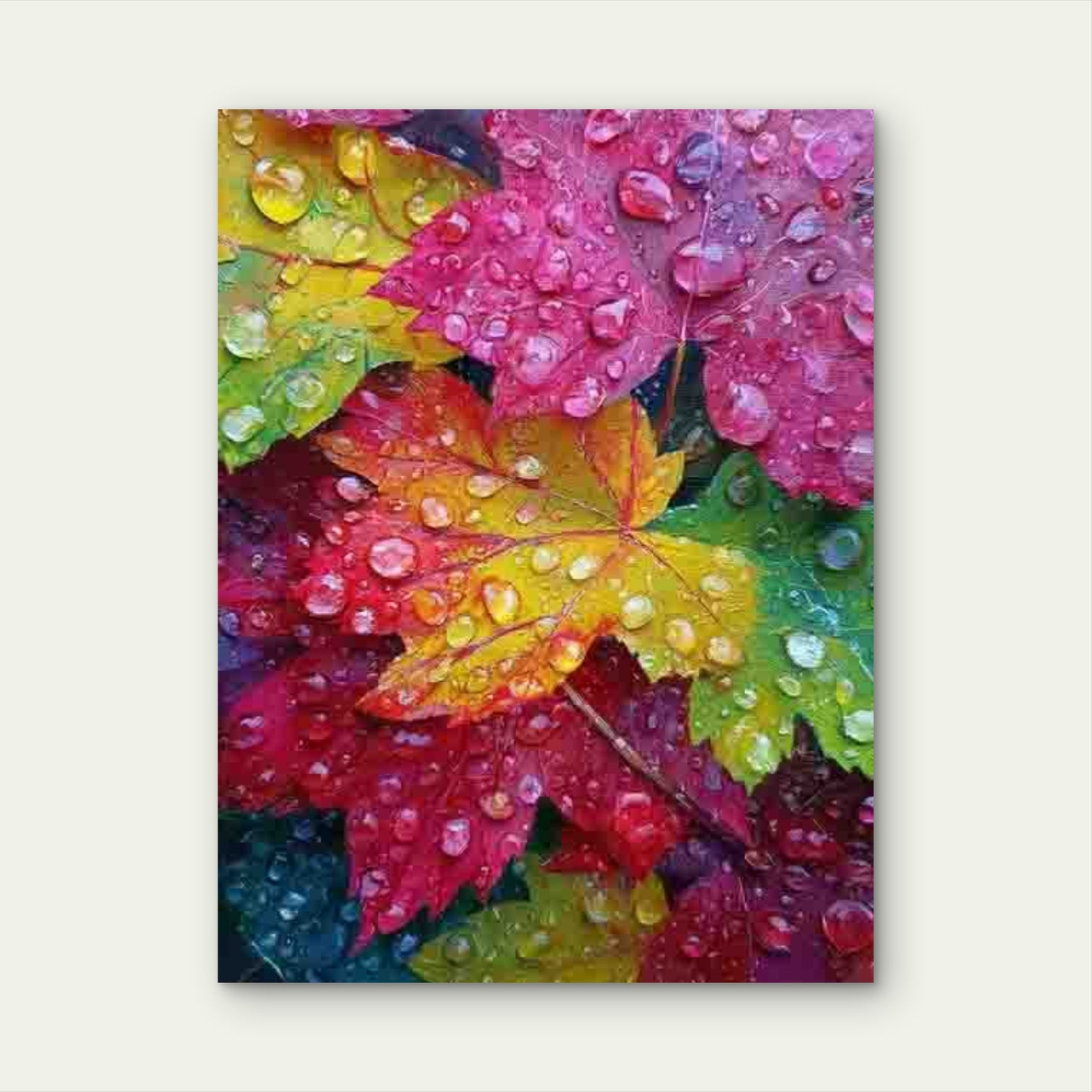 Close-Up of Raindrops on Colorful Autumn Leaves 60x90cm Metal Print Ready to Hang