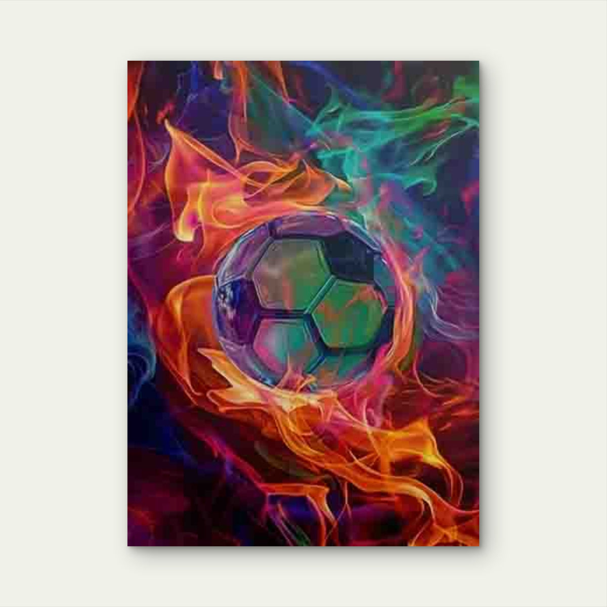 Soccer Ball - Modern Flaming Soccer 60x90cm Metal Print Ready to Hang