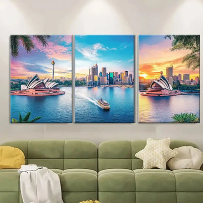 3pcs Melbourne Perth Sydney Travel Australia Wall Art Set Canvas Framed 60x90cm - High Quality Print 100% Australian Made Wall Canvas Ready to Hang