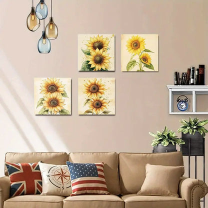 4pcs Yellow Floral for Living  YF  Wall Art Canvas Framed