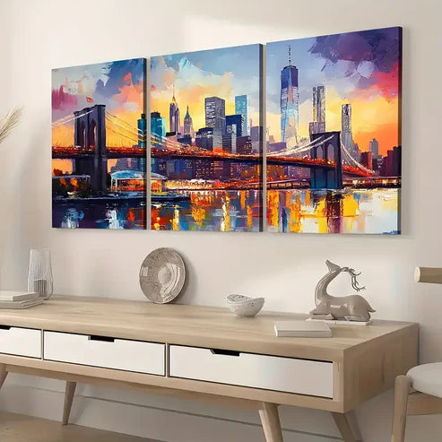 3pcs Modern Art Style Abstract Urban Architecture Landscape Wall Art Set Canvas Unframed - High Quality Print 100% Australian Made Wall Canvas