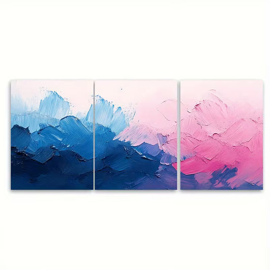 3pcs  Cool Pink Blue Textured Brush Stroke Metal Print Ready to Hang Art