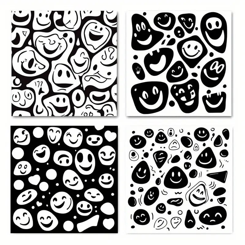 4pcs   Black White joyful Faces Coconut Tree   Wall Art Canvas Framed