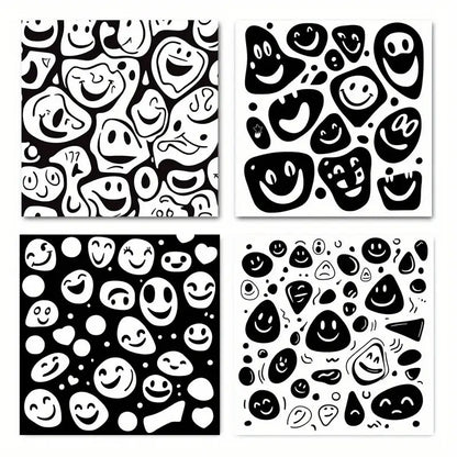 4pcs   Black White joyful Faces Coconut Tree   Wall Art Canvas Framed