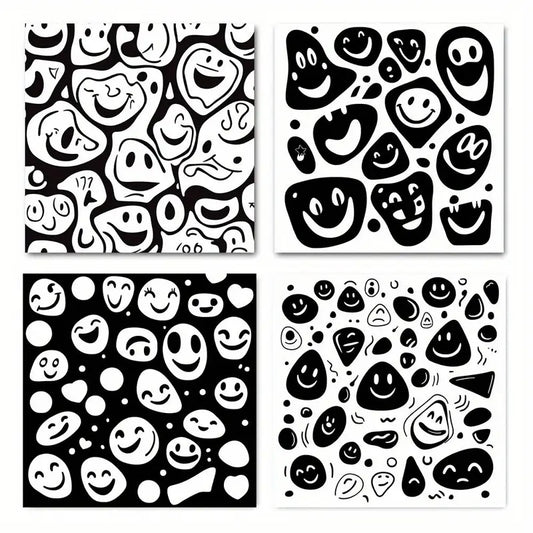 4pcs   Black White joyful Faces Coconut Tree   Wall Art Canvas Framed