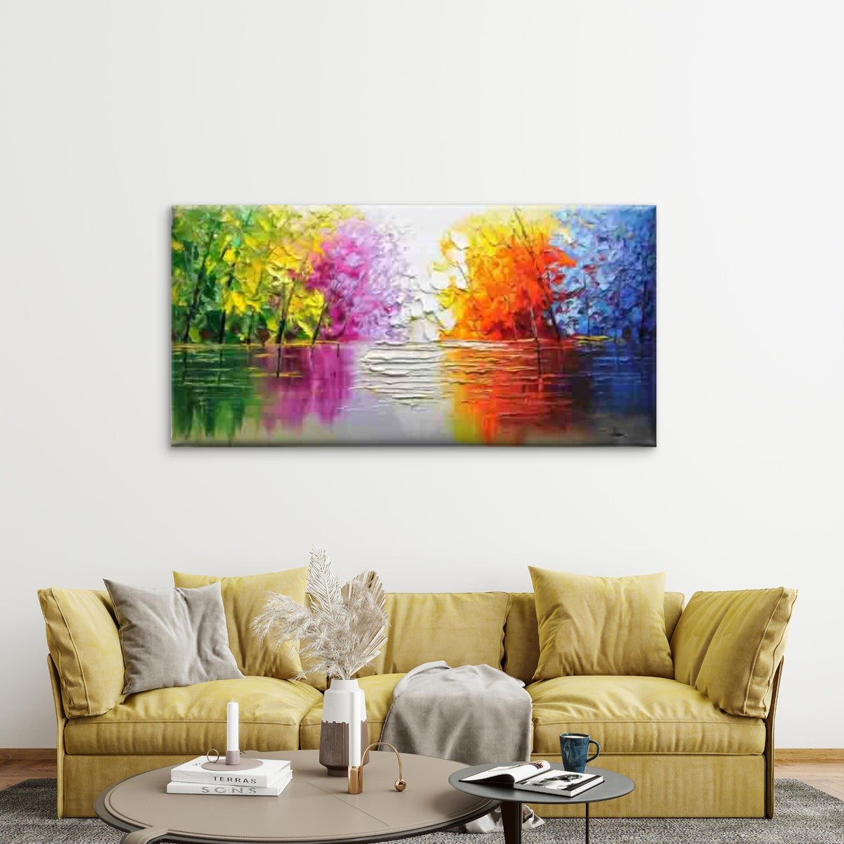 Vibrant Abstract Forest Wall Art Canvas Office Home Room Framed 120x60cm