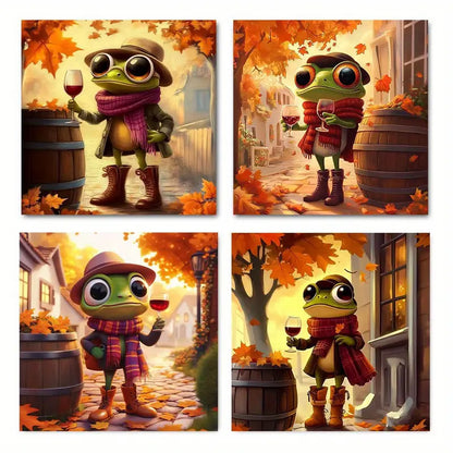 4pcs  Frog Wine Heels Wall Art Canvas Framed