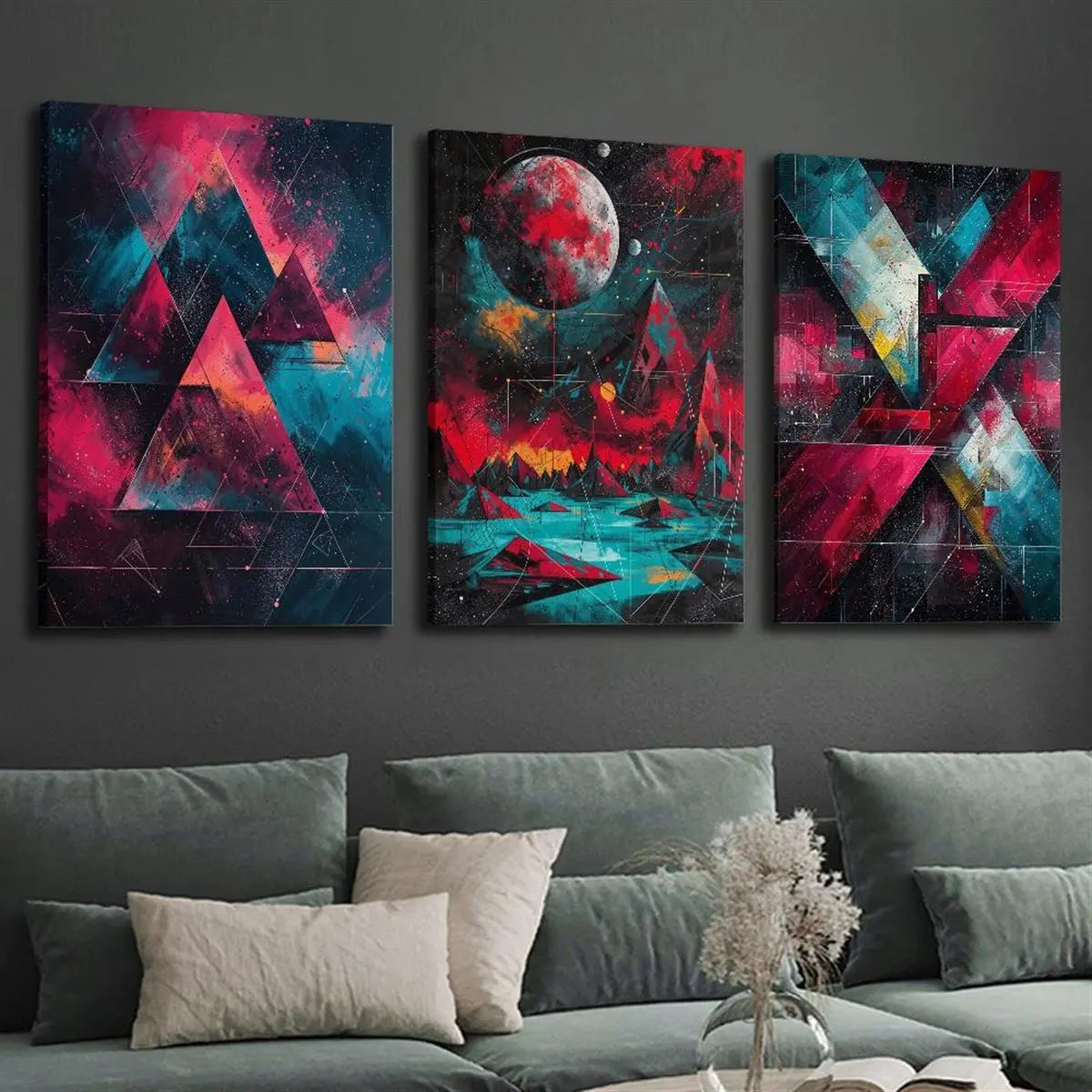 3pcs Vibrant Abstract Geometric Shapes Colorful Metal Print Ready to Hang Art