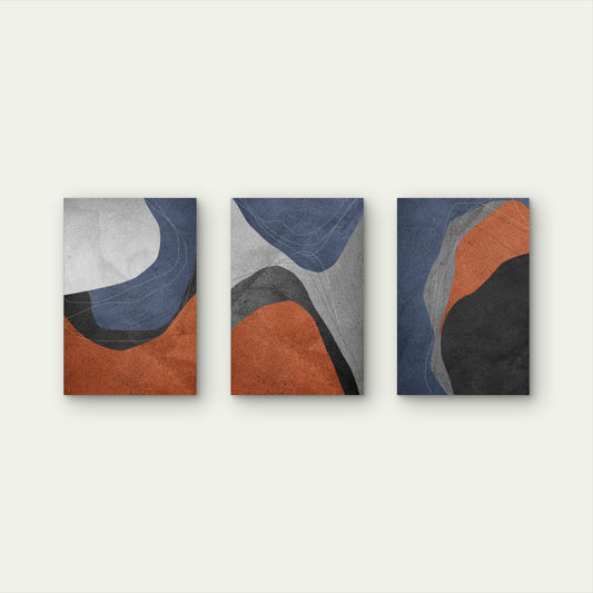 3pcs Blue Terracotta Abstract Modern Wall Art Set Canvas Framed 50x70cm - High Quality Print 100% Australian Made Wall Canvas Ready to Hang