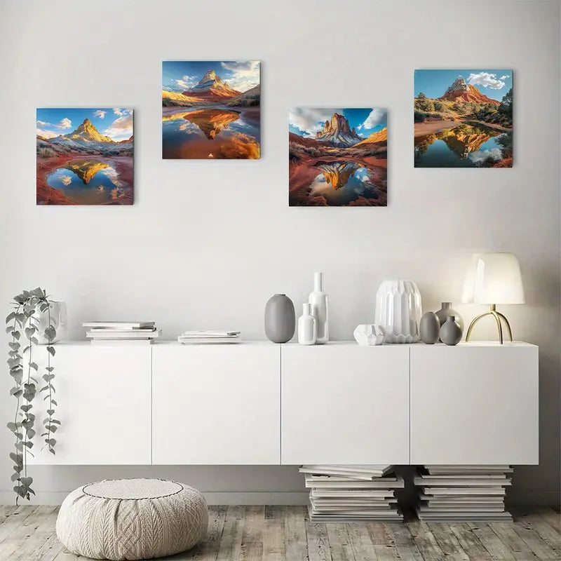 4pcs Desert Mountains & Rivers Canvas Wall Art Canvas Framed