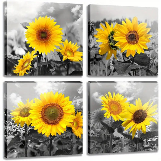 4pcs Sunflower Canvas Wall Art Canvas Framed