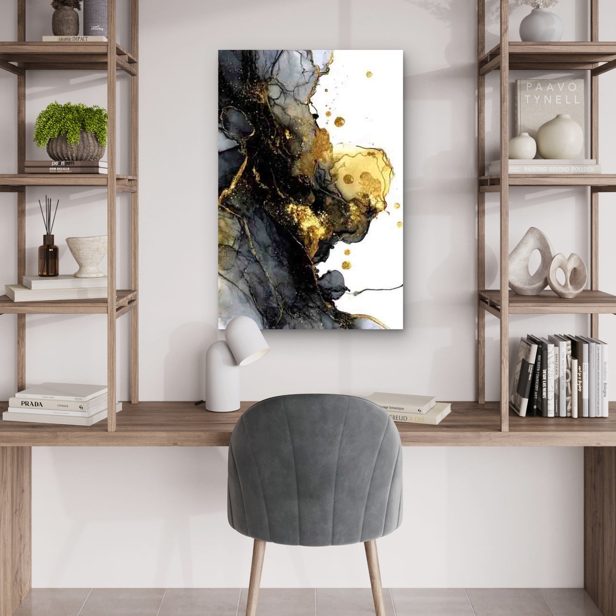 Golden & Black Abstract 60x90cm Metal Print Ready to Hang