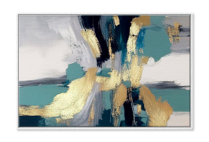 Paint Strokes, Golden Elements Oil Painting Wall Art Limited Edition High Quality Print Canvas Box Framed White