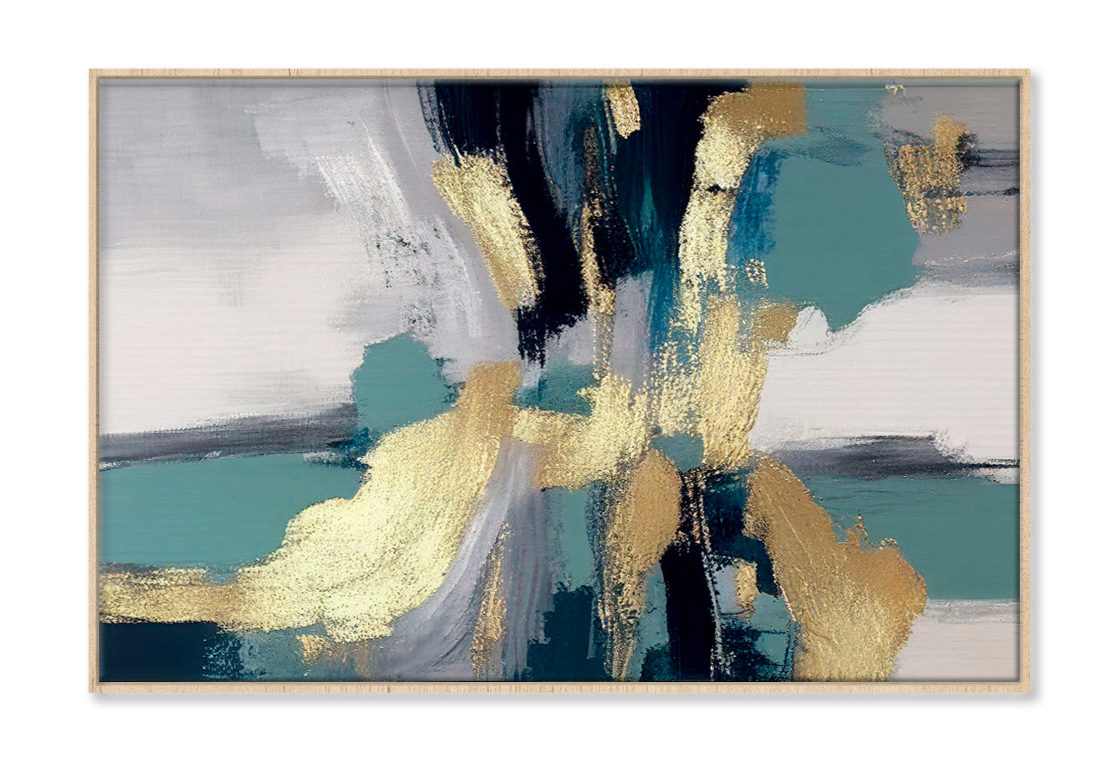 Paint Strokes, Golden Elements Oil Painting Wall Art Limited Edition High Quality Print Canvas Box Framed Natural