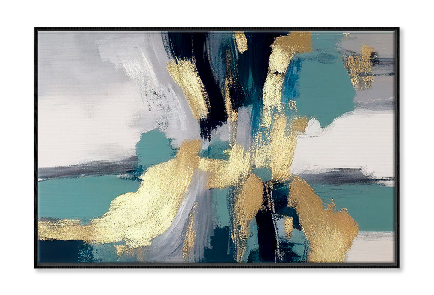 Paint Strokes, Golden Elements Oil Painting Wall Art Limited Edition High Quality Print Canvas Box Framed Black