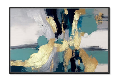 Paint Strokes, Golden Elements Oil Painting Wall Art Limited Edition High Quality Print Canvas Box Framed Black