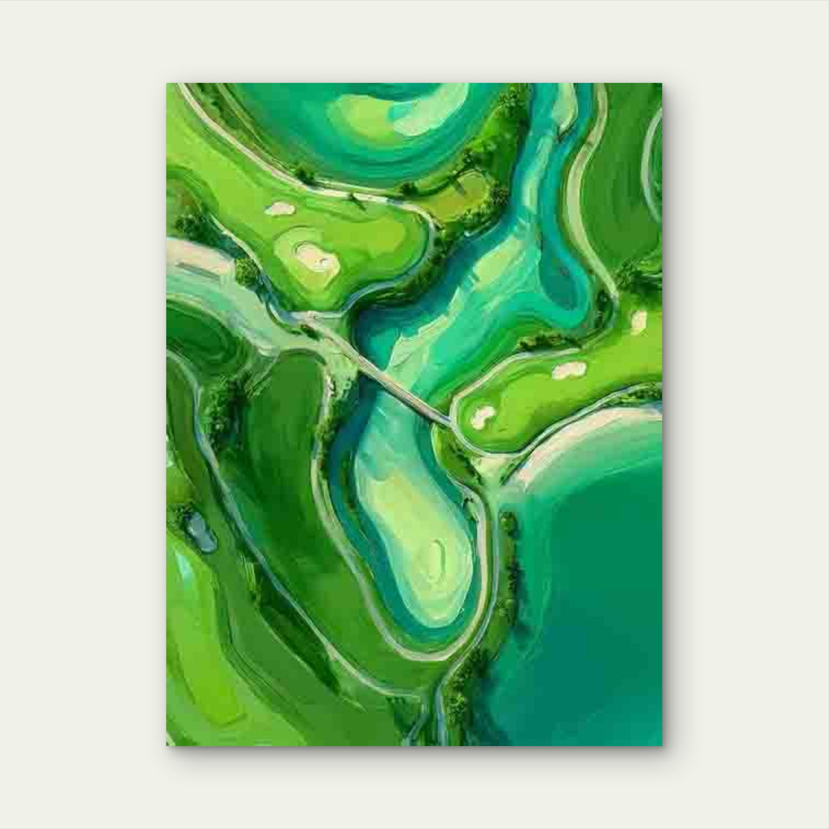 Green Golf Course from Above Abstract Metal Print Ready to Hang