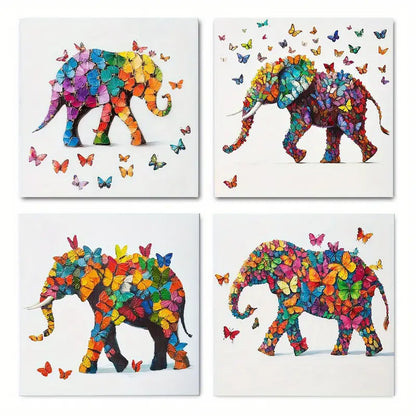 4pcs Elephant & Butterfly Canvas  Wall Art Canvas Framed